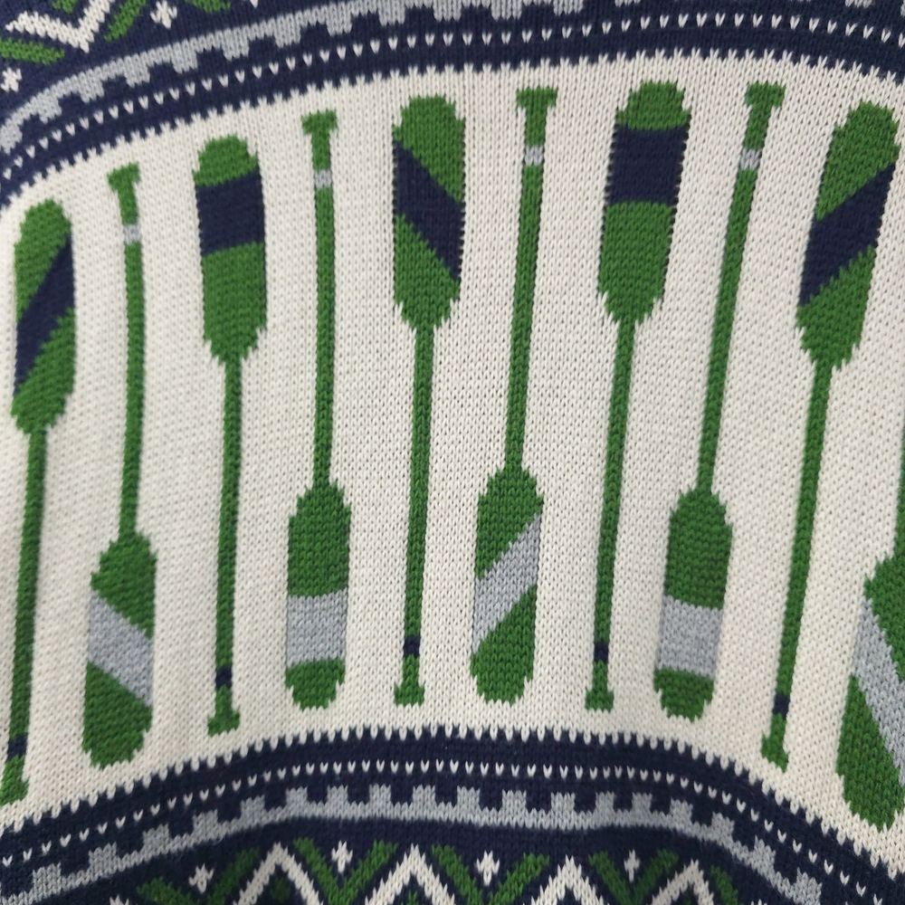 MERONA Fisherman Shawl Collar Navy Green Knit Cardigan Rowing Oar Nautical, L - Picture 8 of 11